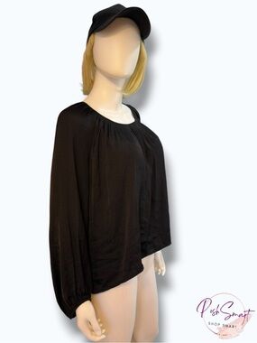 A New Day (Target) Black Gathered Scoop Neck Balloon Sleeve Blouse | Size L